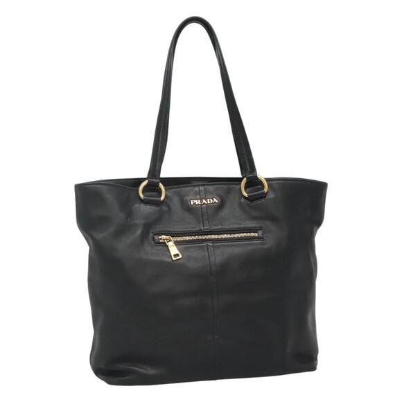 PRADA Tote Bag Leather Black Gold - Picture 1 of 16